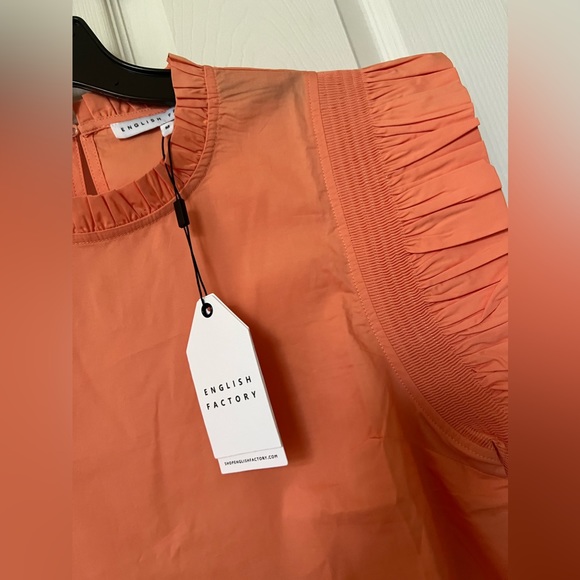 NWT ENGLISH FACTORY RUFFLES SLEEVE POPLIN BLOUSE - Picture 7 of 8